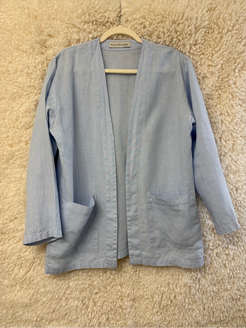 Light Blue Open Front Linen Jacket